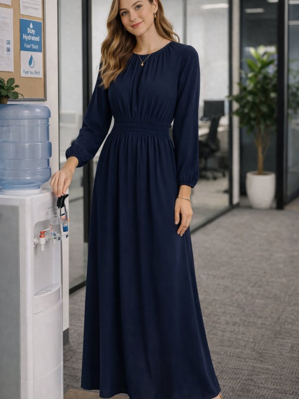 Modern Citizen Navy Blue Pleated Smocked Waist Maxi‎ Dress MC20D47 Mens L